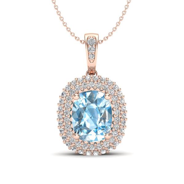 3 ctw Blue Topaz & Micro Pave VS/SI Diamond Necklace 10k Rose Gold - REF-50K8Y