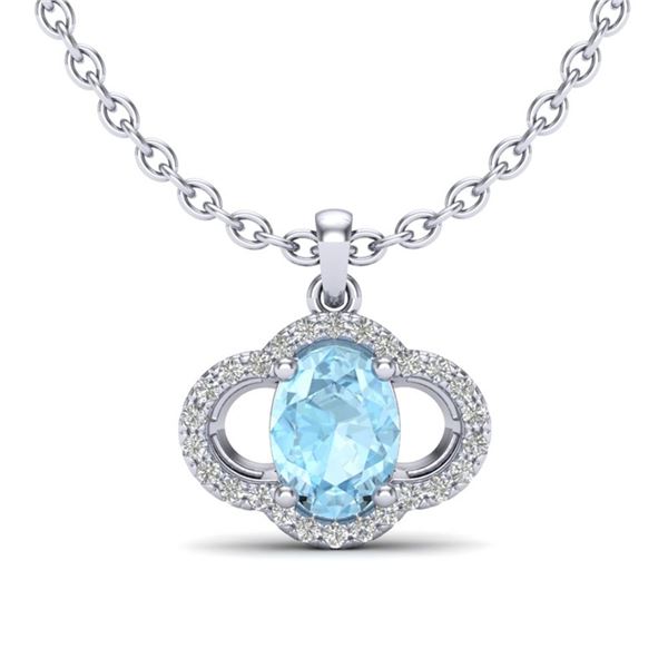 2 ctw Aquamarine & Micro Pave VS/SI Diamond Necklace 10k White Gold - REF-31G4W