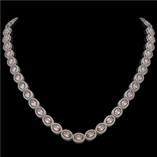 31.96 ctw Morganite & Diamond Micro Pave Halo Necklace 10k White Gold - REF-672W8H