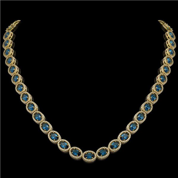 33.25 ctw London Topaz & Diamond Micro Pave Halo Necklace 10k Yellow Gold - REF-600K2Y