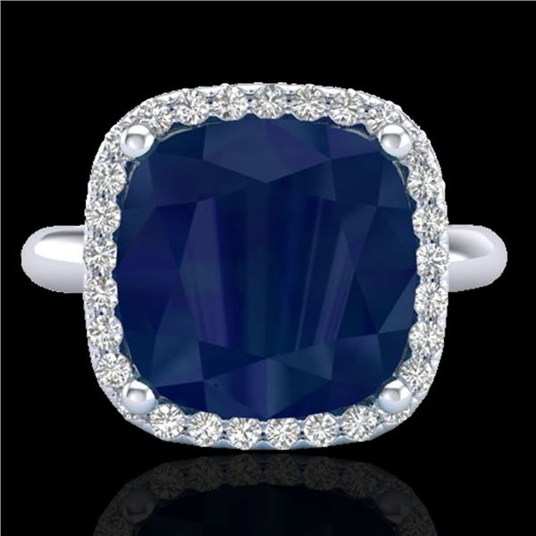6 ctw Sapphire & Micro Pave Halo VS/SI Diamond Ring 18k White Gold - REF-77N3F