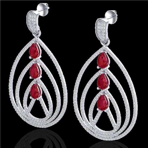 4 ctw Ruby & Micro Pave VS/SI Diamond Designer Earrings 18k White Gold - REF-307M3G