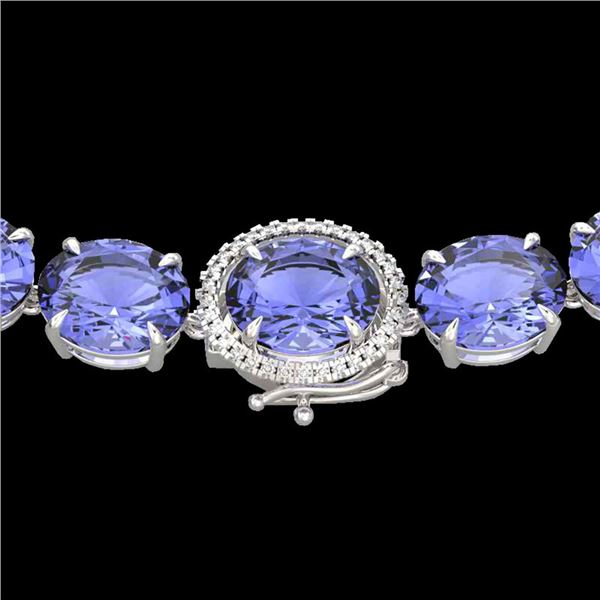 170 ctw Tanzanite & Diamond Micro Eternity Necklace 14k White Gold - REF-3163Y6X