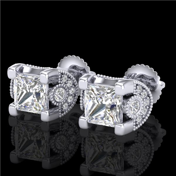 2.5 ctw Princess VS/SI Diamond Art Deco Stud Earrings 18k White Gold - REF-585Y2X