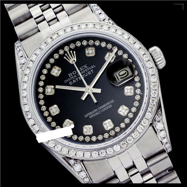 Rolex Men's Stainless Steel, QuickSet, Diamond Dial & Diamond Bezel