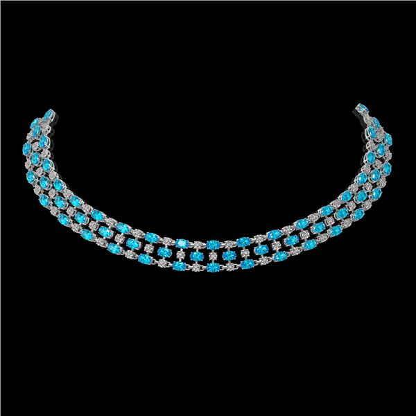 38.99 ctw Swiss Topaz & Diamond Necklace 10K White Gold - REF-427H3R