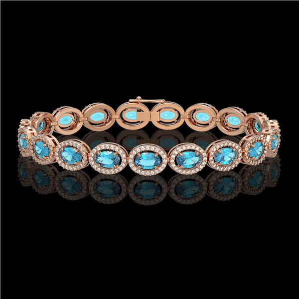 14.82 ctw Swiss Topaz & Diamond Micro Pave Halo Bracelet 10k Rose Gold - REF-263X6A