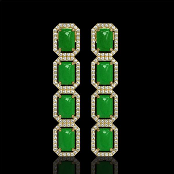 11.93 ctw Jade & Diamond Micro Pave Halo Earrings 10k Yellow Gold - REF-146F4M