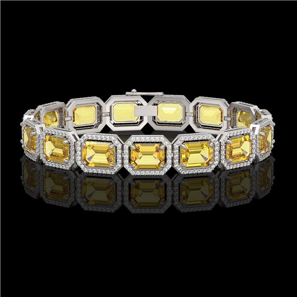 34.91 ctw Fancy Citrine & Diamond Micro Pave Halo Bracelet 10k White Gold - REF-336R4K