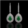 Image 1 : 10.15 ctw Certified Emerald & Diamond Victorian Earrings 14K White Gold - REF-327H3R