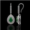Image 2 : 10.15 ctw Certified Emerald & Diamond Victorian Earrings 14K White Gold - REF-327H3R
