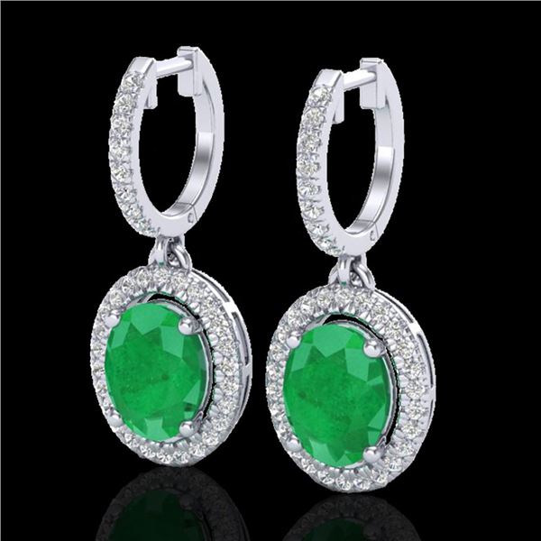 4.25 ctw Emerald & Micro Pave VS/SI Diamond Earrings 18k White Gold - REF-112G8W