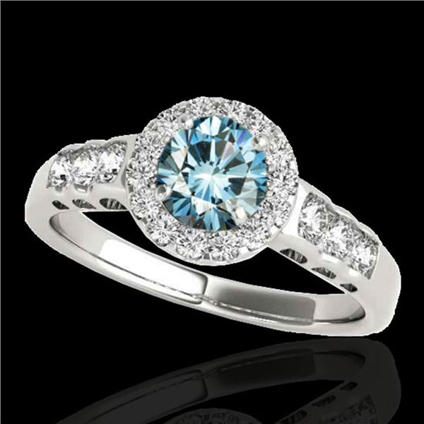 1.55 ctw SI Certified Fancy Blue Diamond Halo Ring 10k White Gold - REF-150N2F