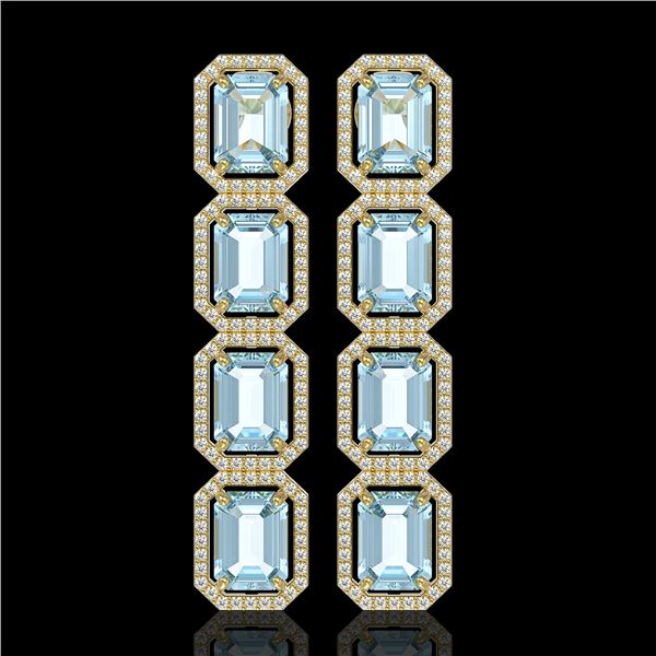 19.49 ctw Aquamarine & Diamond Micro Pave Halo Earrings 10k Yellow Gold - REF-323Y5X