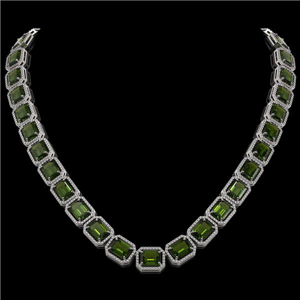 80.65 ctw Tourmaline & Diamond Micro Pave Halo Necklace 10k White Gold - REF-1163M6G