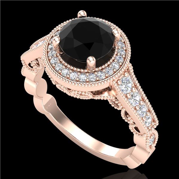 1.91 ctw Fancy Black Diamond Engagment Art Deco Ring 18k Rose Gold - REF-130W9H