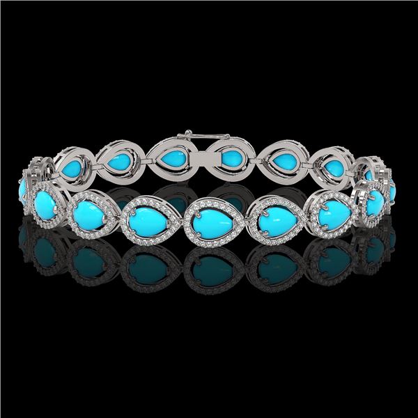 13.19 ctw Turquoise & Diamond Micro Pave Halo Bracelet 10k White Gold - REF-305G8W