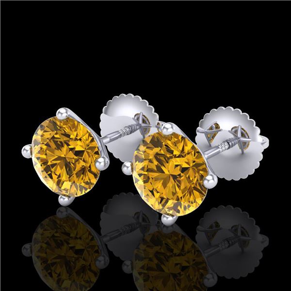 2.5 ctw Intense Fancy Yellow Diamond Art Deco Earrings 18k White Gold - REF-265R9K