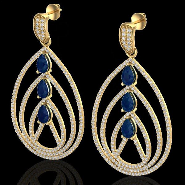 4 ctw Sapphire & Micro Pave VS/SI Diamond Earrings 18k Yellow Gold - REF-307F3M