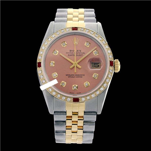 Rolex Ladies Two Tone 14K Gold/SS, Diam Dial & Diam/Ruby Bezel, Sapphire Crystal