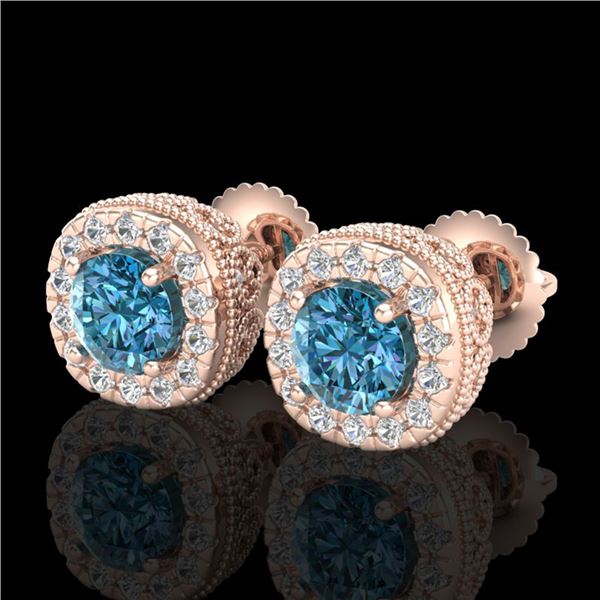 1.69 ctw Fancy Intense Blue Diamond Art Deco Earrings 18k Rose Gold - REF-176X4A