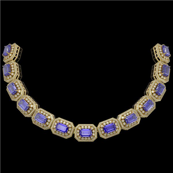 112.65 ctw Tanzanite & Diamond Victorian Necklace 14K Yellow Gold - REF-5818W2H