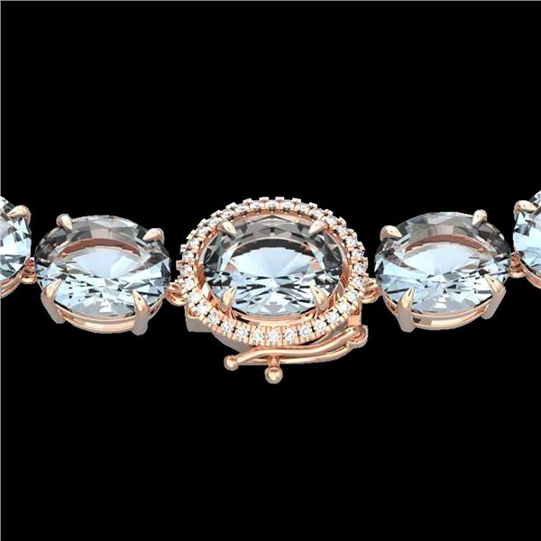 136 ctw Aquamarine & Diamond Micro Eternity Necklace 14k Rose Gold - REF-2090N9F