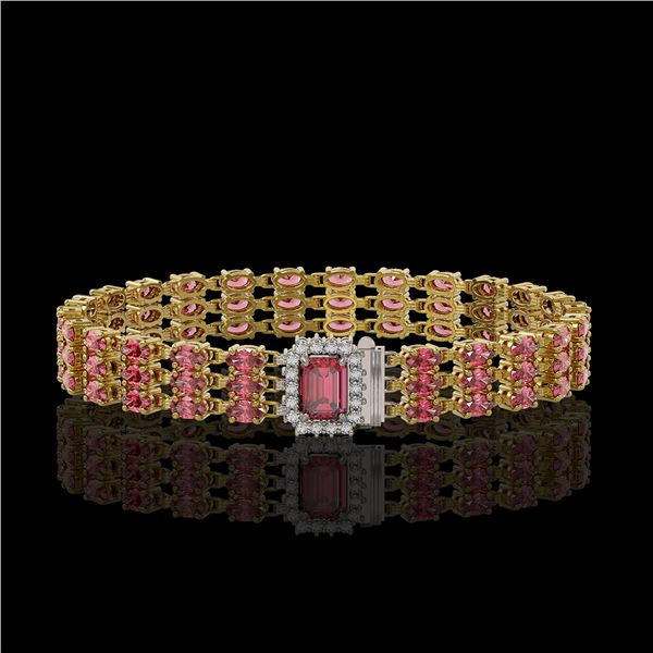 25.49 ctw Tourmaline & Diamond Bracelet 14K Yellow Gold - REF-354Y5X