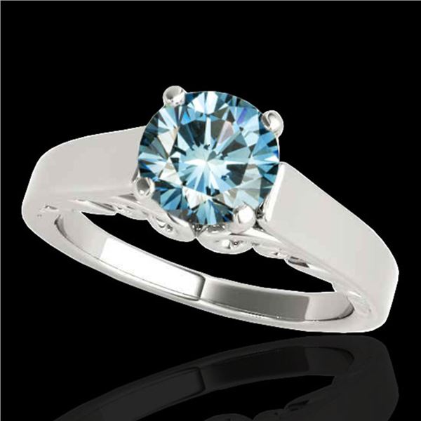 1.25 ctw SI Certified Fancy Blue Diamond Solitaire Ring 10k White Gold - REF-177N3F