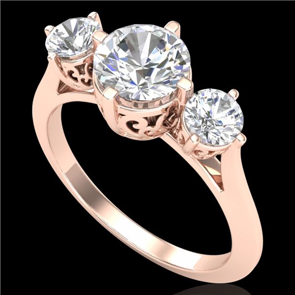 1.51 ctw VS/SI Diamond Solitaire Art Deco 3 Stone Ring 18k Rose Gold - REF-427F3M