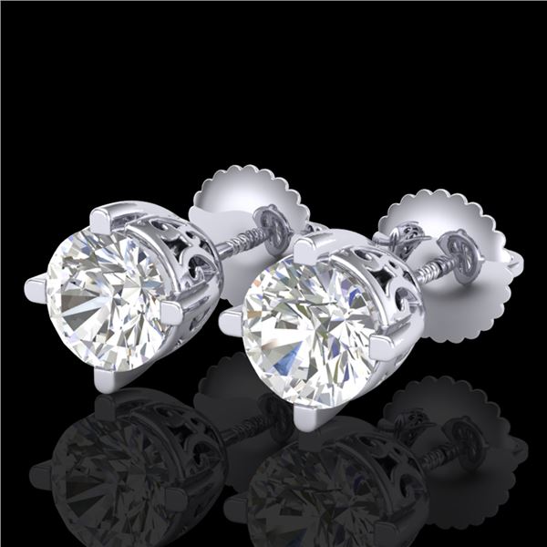 1.5 ctw VS/SI Diamond Solitaire Art Deco Stud Earrings 18k White Gold - REF-318G2W