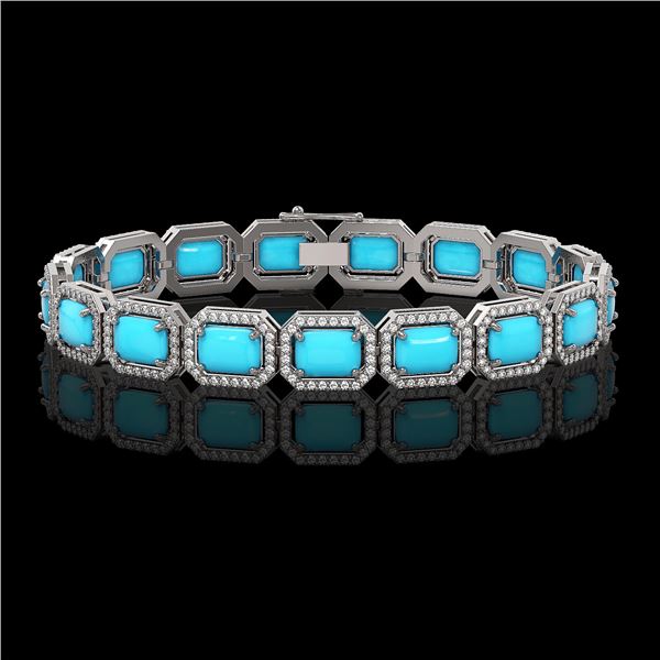 23.66 ctw Turquoise & Diamond Micro Pave Halo Bracelet 10k White Gold - REF-345Y5X