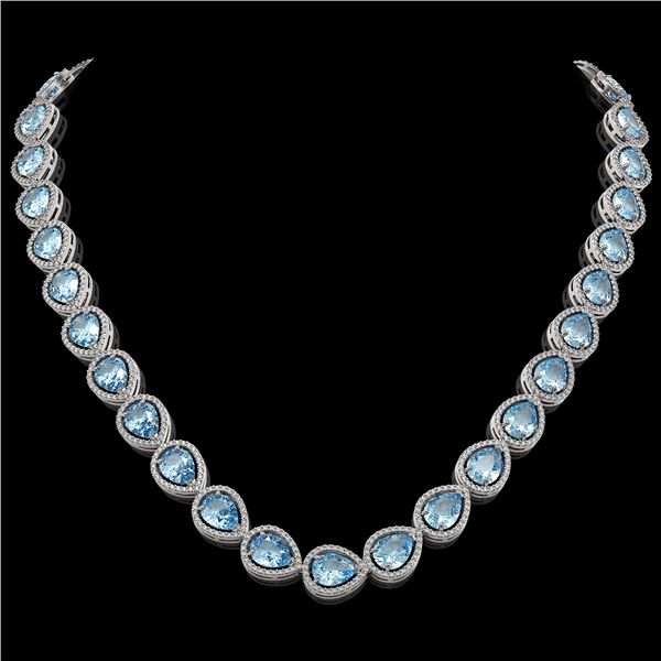 41.6 ctw Aquamarine & Diamond Micro Pave Halo Necklace 10k White Gold - REF-896A4N