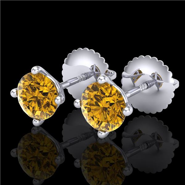 1.01 ctw Intense Fancy Yellow Diamond Art Deco Earrings 18k White Gold - REF-107G8W