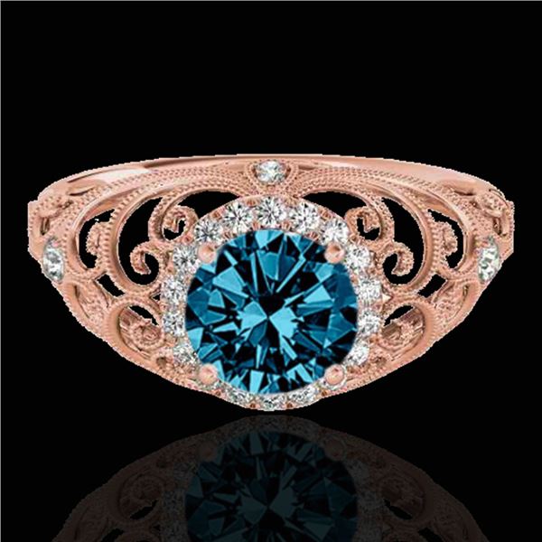 1.22 ctw SI Certified Fancy Blue Diamond Halo Ring 10k Rose Gold - REF-128Y2X