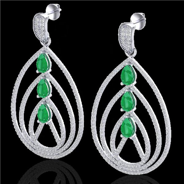 4 ctw Emerald & Micro Pave VS/SI Diamond Earrings 18k White Gold - REF-307H3R