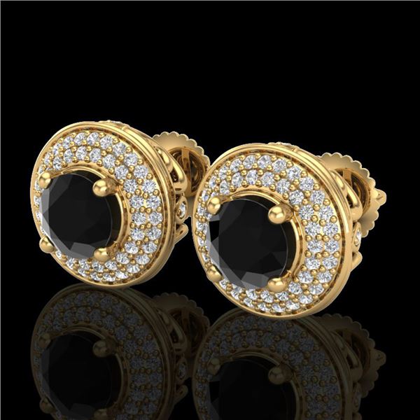 2.35 ctw Fancy Black Diamond Art Deco Stud Earrings 18k Yellow Gold - REF-167F3M