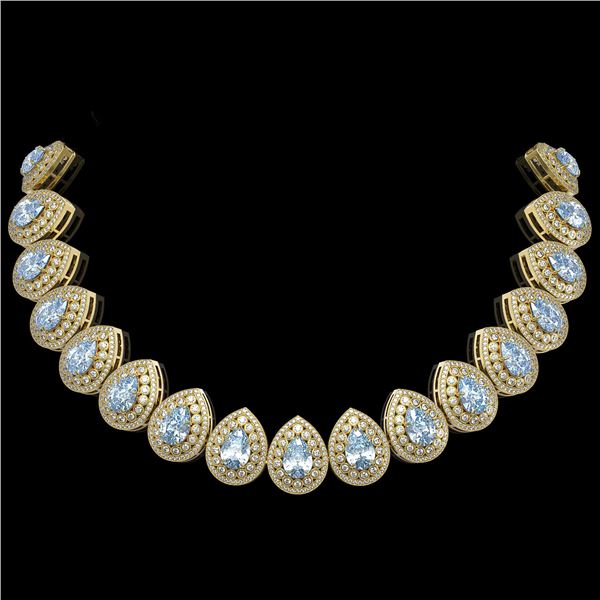 92.83 ctw Aquamarine & Diamond Victorian Necklace 14K Yellow Gold - REF-3851W5H