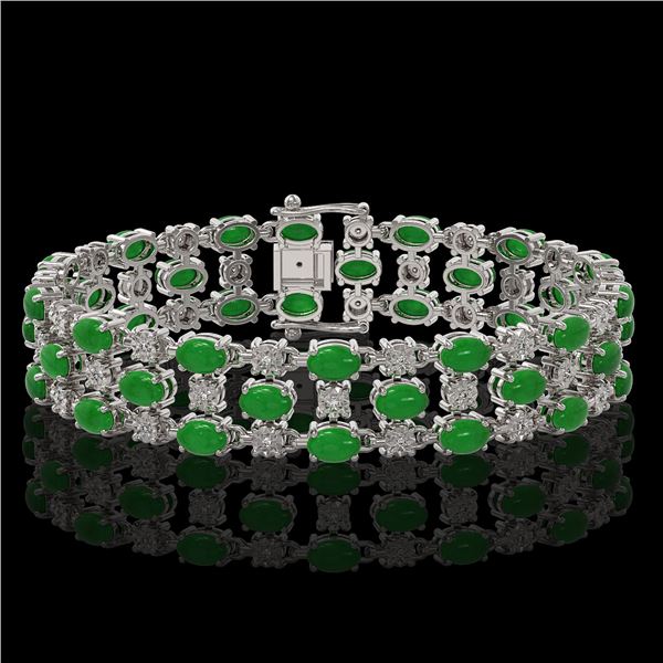 11.02 ctw Jade & Diamond Row Bracelet 10K White Gold - REF-209W3H