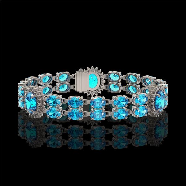 19.3 ctw Swiss Topaz & Diamond Bracelet 14K White Gold - REF-254Y5X