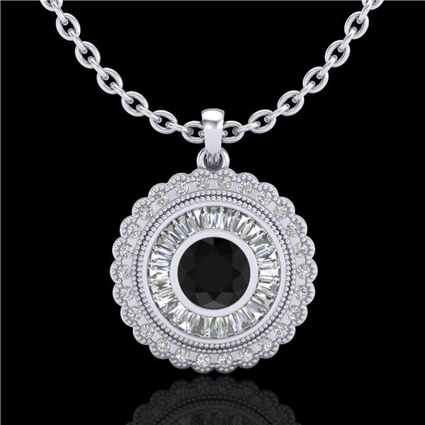 2.11 ctw Fancy Black Diamond Art Deco Stud Necklace 18k White Gold - REF-180R2K