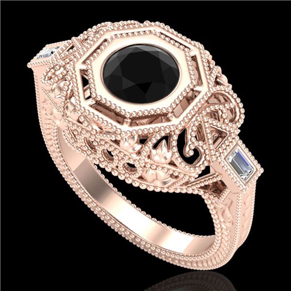 1.13 ctw Fancy Black Diamond Engagment Art Deco Ring 18k Rose Gold - REF-140X2A