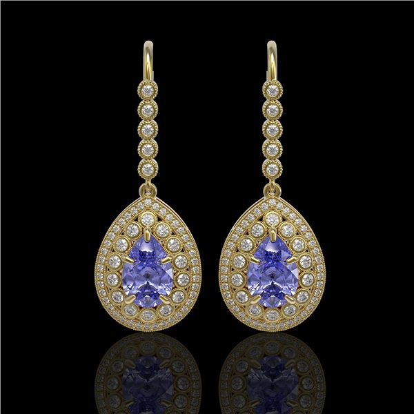 8.95 ctw Tanzanite & Diamond Victorian Earrings 14K Yellow Gold - REF-345F5M