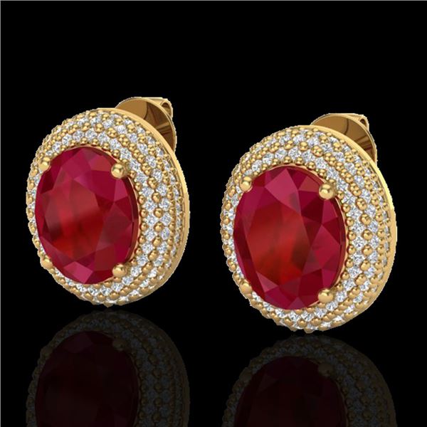 9.20 ctw Ruby & Micro Pave VS/SI Diamond Earrings 18k Yellow Gold - REF-190M2G