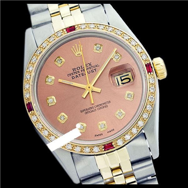 Rolex Ladies Two Tone 14K Gold/SS, Diam Dial & Diam/Ruby Bezel, Sapphire Crystal