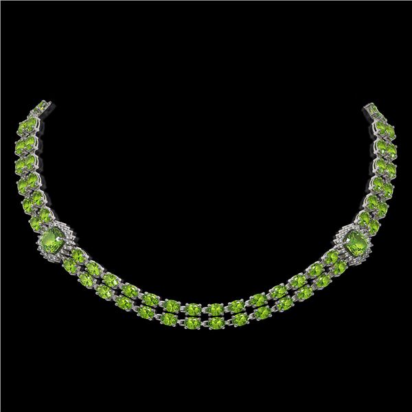 38.37 ctw Peridot & Diamond Necklace 14K White Gold - REF-527X3A