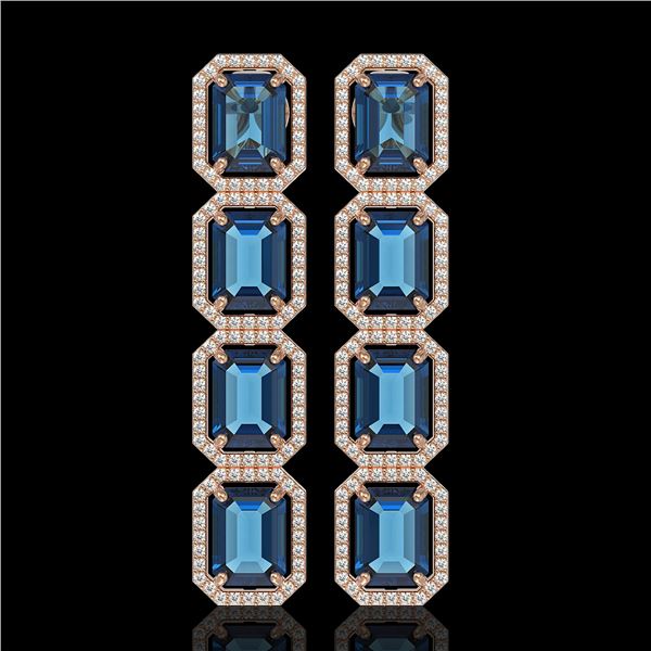 18.99 ctw London Topaz & Diamond Micro Pave Halo Earrings 10k Rose Gold - REF-184K4Y