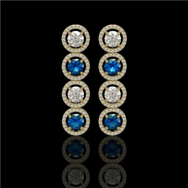 5.42 ctw Blue & Diamond Micro Pave Earrings 18K Yellow Gold - REF-513X8A