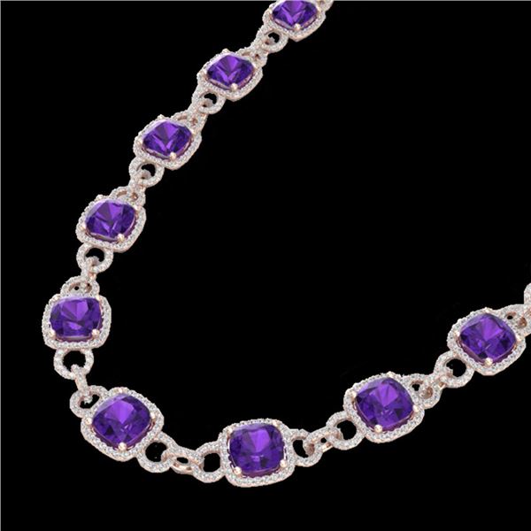 66 ctw Amethyst & Micro VS/SI Diamond Eternity Necklace 14k Rose Gold - REF-881G8W