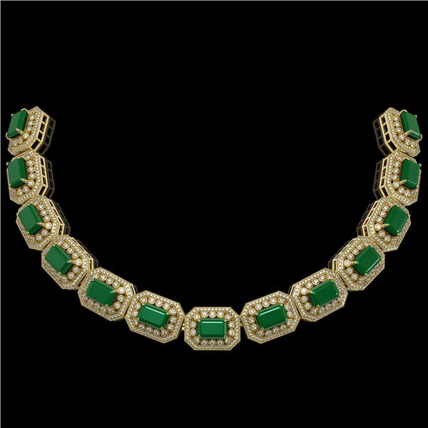 137.65 ctw Emerald & Diamond Victorian Necklace 14K Yellow Gold - REF-3181K8Y